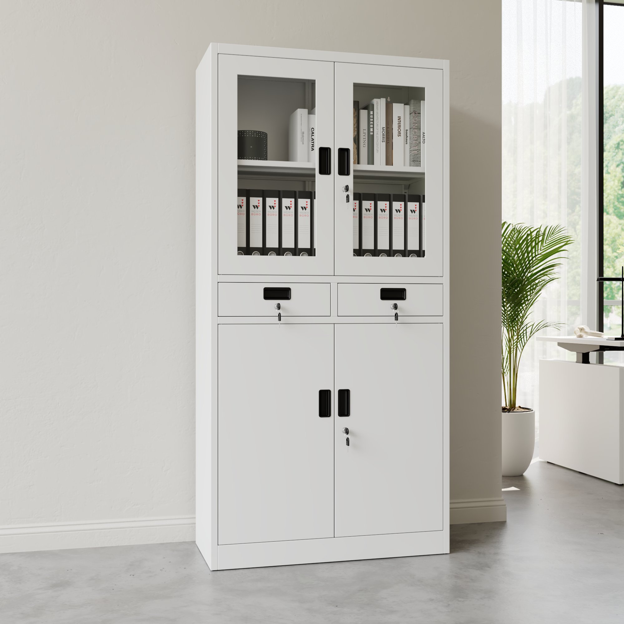 Corex combination cabinet | 900 x 1850 mm, steel body, with drawers, white - 2 Main Image