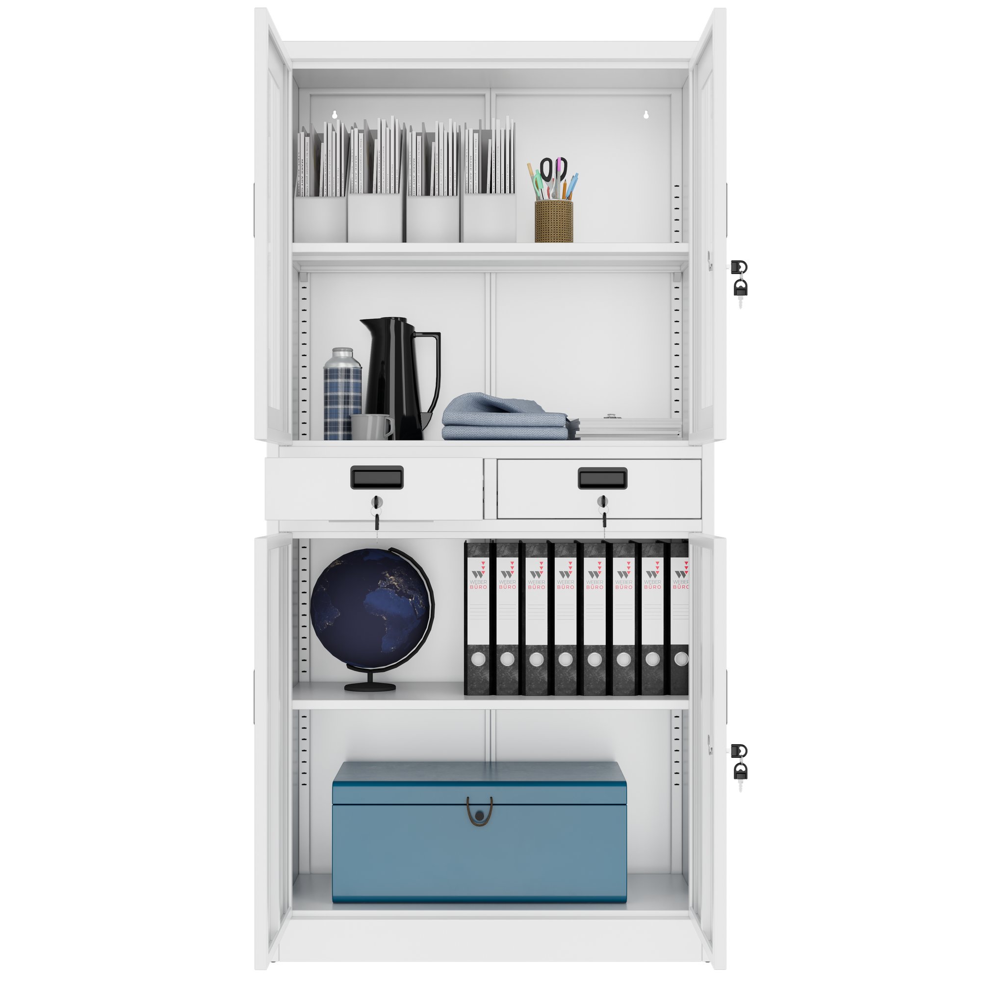 Corex combination cabinet | 900 x 1850 mm, steel body, with drawers, white - 4 Main Image