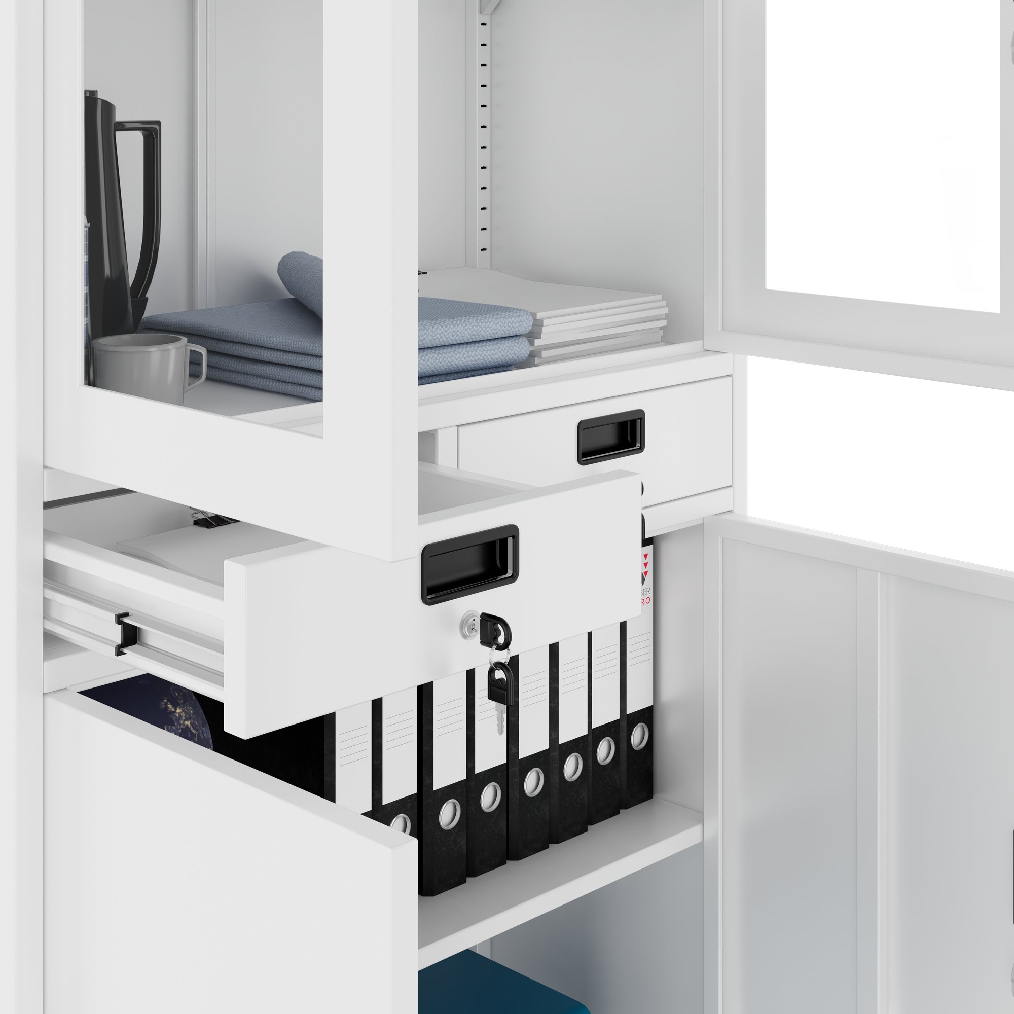 Corex combination cabinet | 900 x 1850 mm, steel body, with drawers, white - 7 Main Image