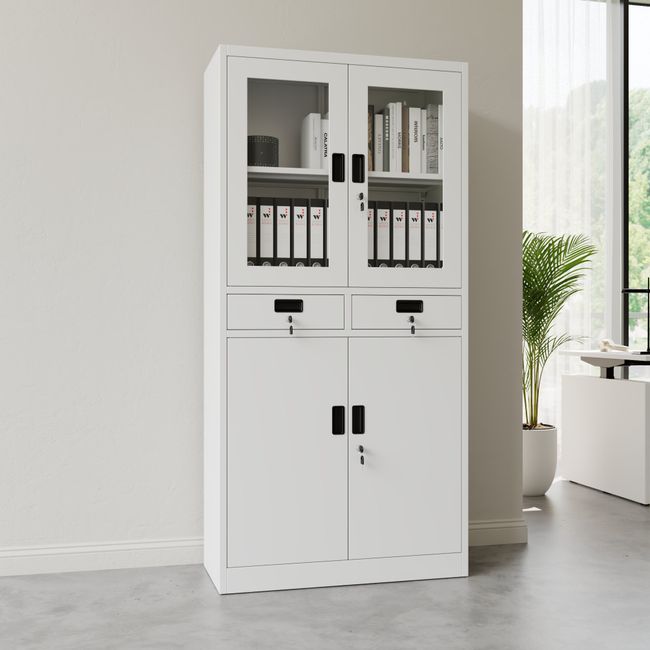 COREX Kombischrank | 900 x 1850 mm, Stahlkorpus, mit Schubladen, Weiß