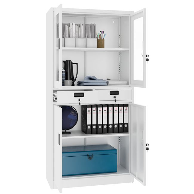 COREX Kombischrank | 900 x 1850 mm, Stahlkorpus, mit Schubladen, Weiß