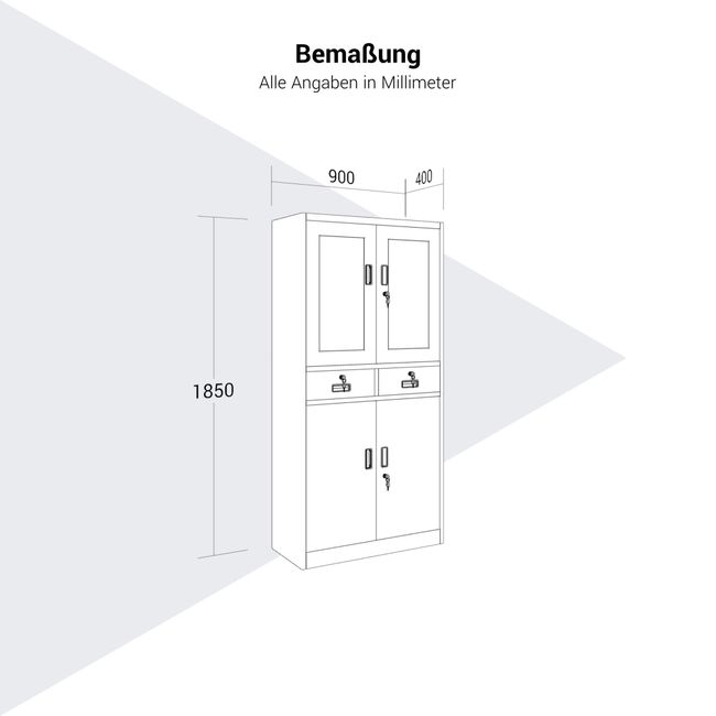 COREX Kombischrank | 900 x 1850 mm, Stahlkorpus, mit Schubladen, Weiß