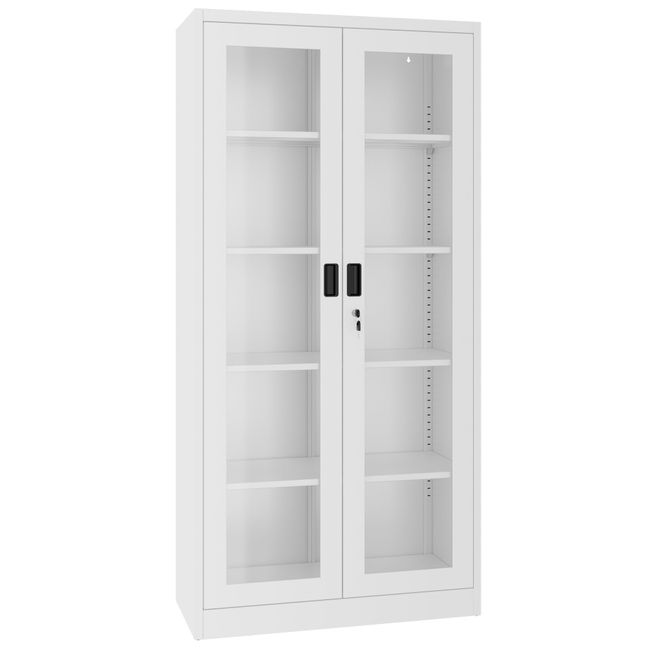 COREX Vitrinenschrank | 5OH, 900 x 1850 mm, Stahlkorpus, Weiß