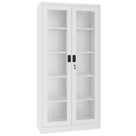 COREX Vitrinenschrank | 5OH, 900 x 1850 mm, Stahlkorpus, Weiß