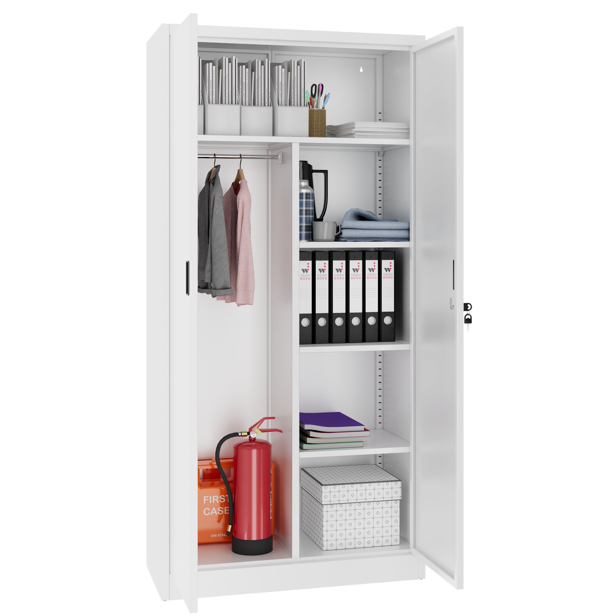 COREX Garderobenschrank | 900 x 1850 mm, Stahlkorpus, Weiß - 3 Main Image