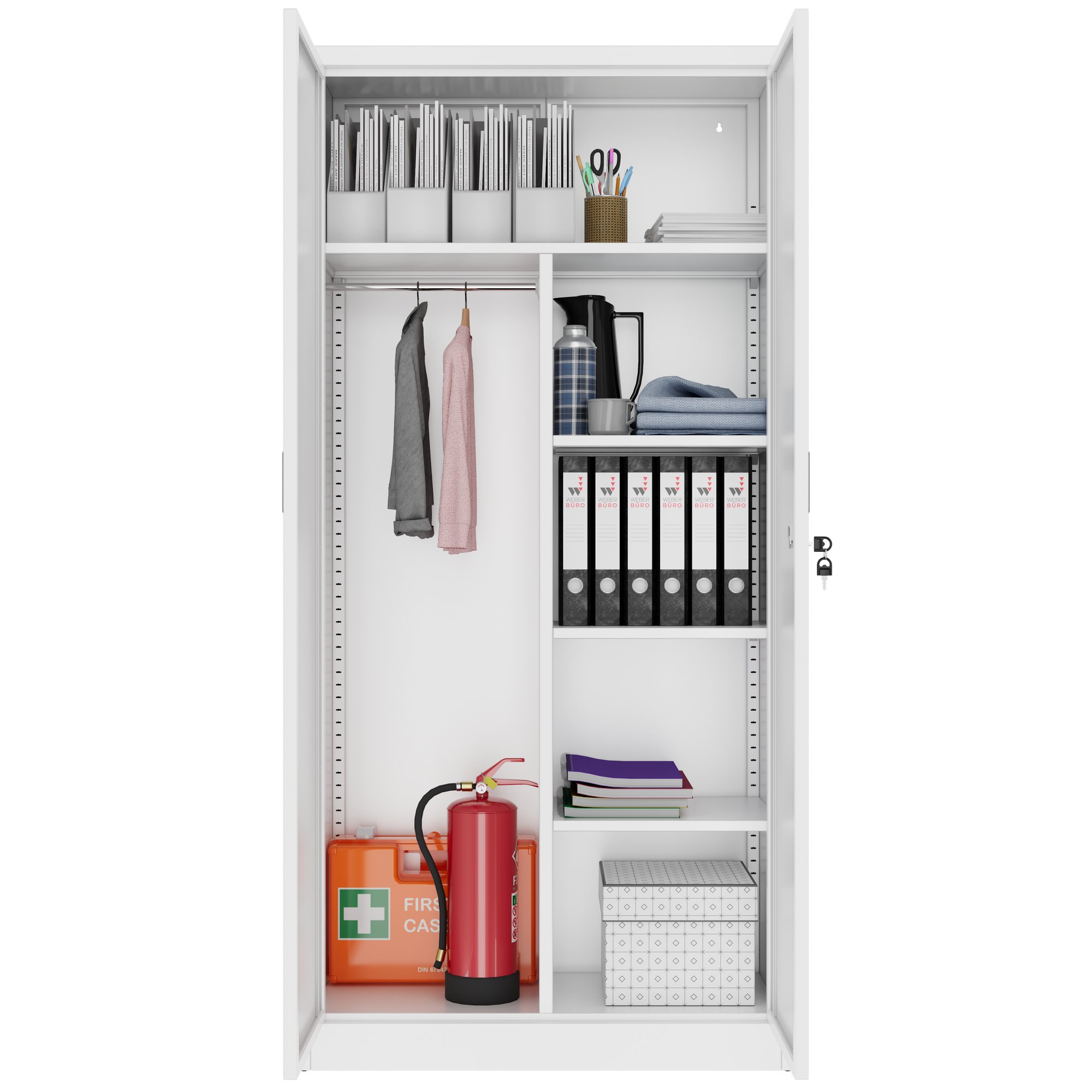 COREX Garderobenschrank | 900 x 1850 mm, Stahlkorpus, Weiß - 4 Main Image