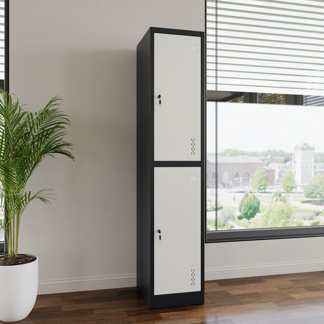 COREX Spind | 380 x 1850 mm (2 Schließfächer), Stahlkorpus, Anthrazit / Weiß COREX Spind | 380 x 1850 mm (2 Schließfächer), Stahlkorpus, Anthrazit / Weiß