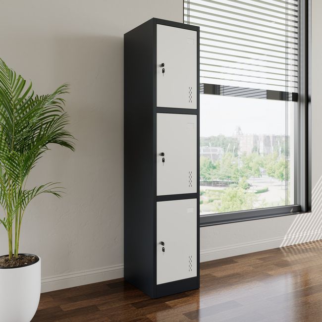 COREX Spind | 380 x 1850 mm (3 Schließfächer), Stahlkorpus, Anthrazit / Weiß COREX Spind | 380 x 1850 mm (3 Schließfächer), Stahlkorpus, Anthrazit / Weiß