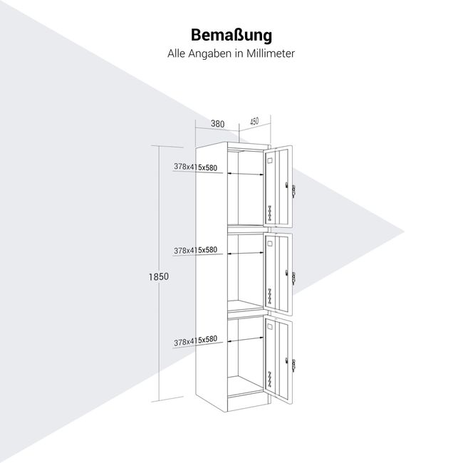 COREX Spind | 380 x 1850 mm (3 Schließfächer), Stahlkorpus, Anthrazit / Weiß COREX Spind | 380 x 1850 mm (3 Schließfächer), Stahlkorpus, Anthrazit / Weiß