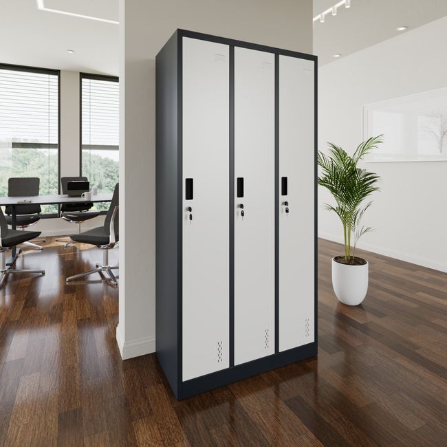 COREX Spind | 900 x 1850 mm (3 Schließfächer), Stahlkorpus, Anthrazit / Weiß