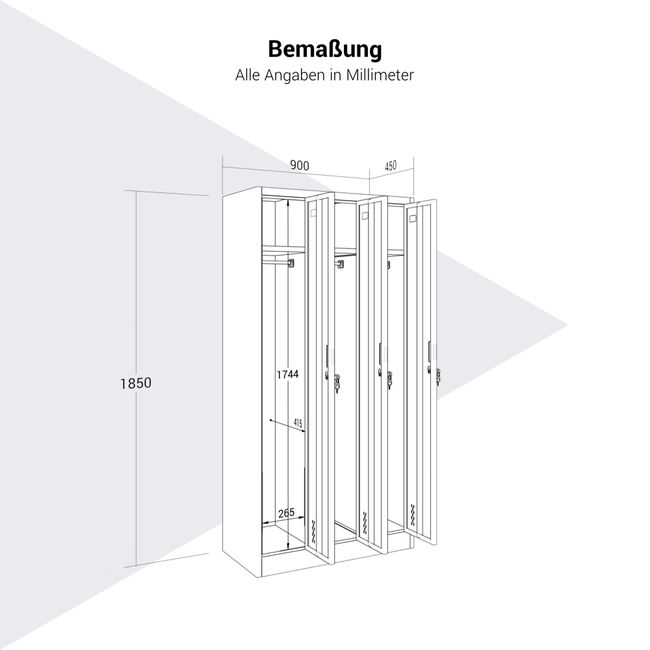 COREX Spind | 900 x 1850 mm (3 Schließfächer), Stahlkorpus, Anthrazit / Weiß