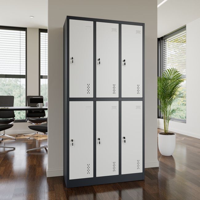 COREX Spind | 900 x 1850 mm (6 Schließfächer), Stahlkorpus, Anthrazit / Weiß
