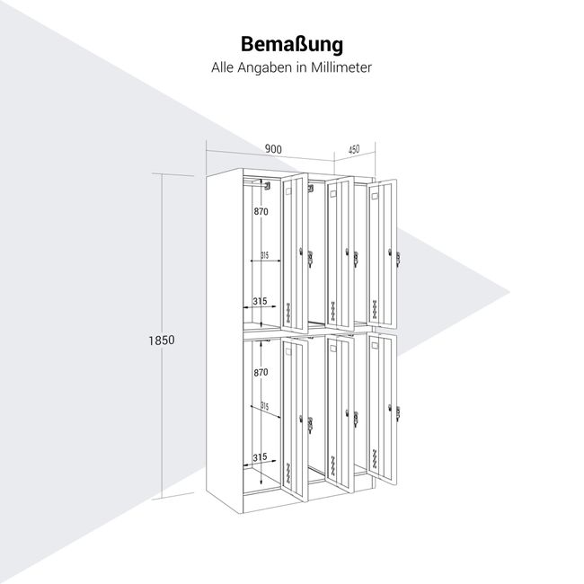 COREX Spind | 900 x 1850 mm (6 Schließfächer), Stahlkorpus, Anthrazit / Weiß