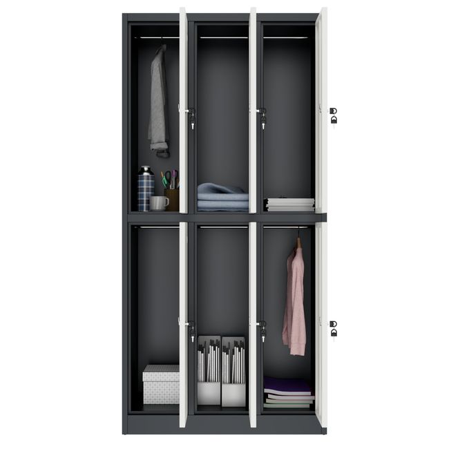 COREX Spind | 900 x 1850 mm (6 Schließfächer), Stahlkorpus, Anthrazit / Weiß