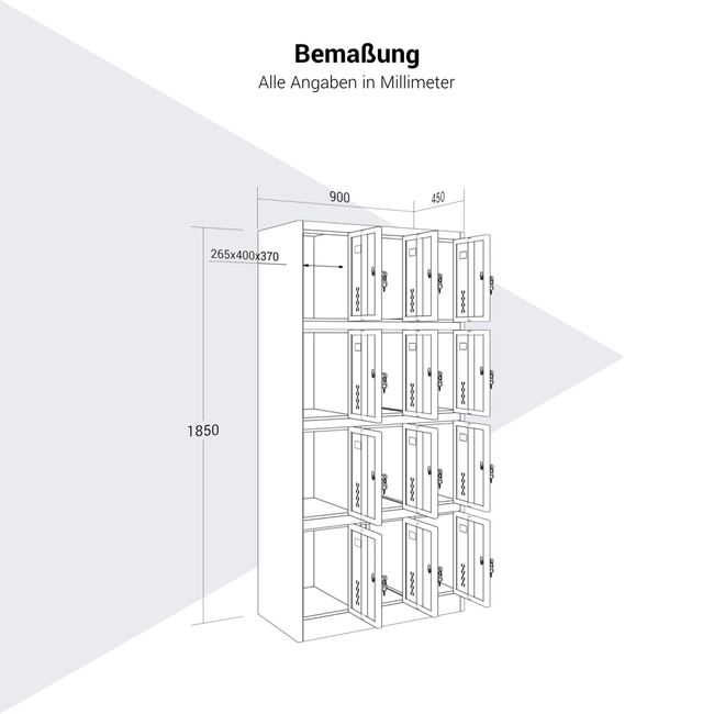 COREX Spind | 900 x 1850 mm (12 Schließfächer), Stahlkorpus, Anthrazit / Weiß