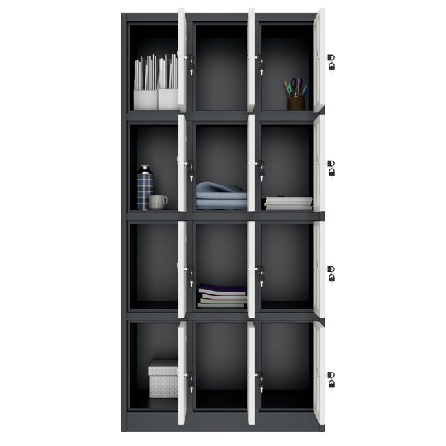COREX Spind | 900 x 1850 mm (12 Schließfächer), Stahlkorpus, Anthrazit / Weiß