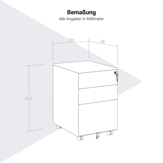 COREX Rollcontainer | 3 Schubladen, 500 mm tief, Schwarz