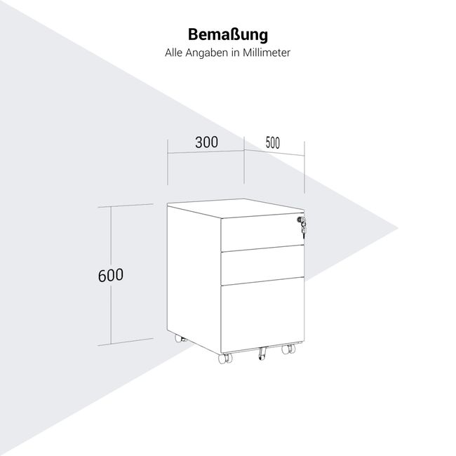 COREX Rollcontainer | 3 Schubladen, 500 mm tief, Schwarz