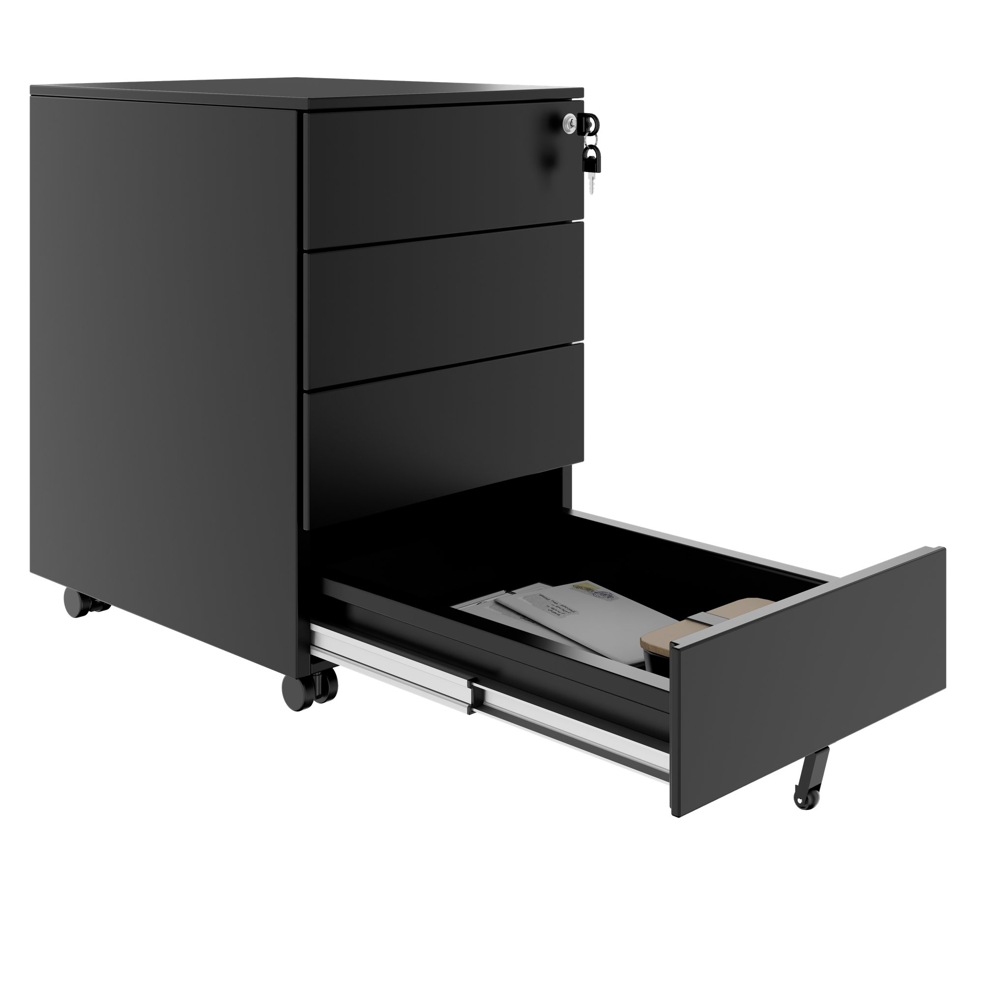 COREX Rollcontainer | 4 Schubladen, 500 mm tief, Schwarz - 9 Main Image