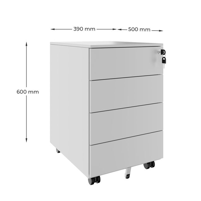 COREX Rollcontainer | 4 Schubladen, 500 mm tief, Schwarz