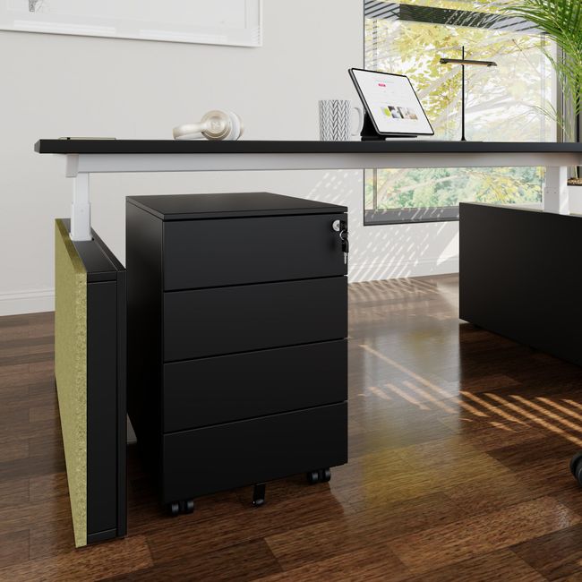 COREX Rollcontainer | 4 Schubladen, 500 mm tief, Schwarz