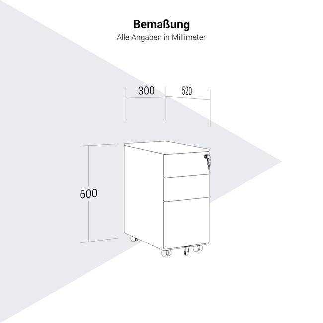 COREX SMALL Rollcontainer | 3 Schubladen, 520 mm tief, Weiß