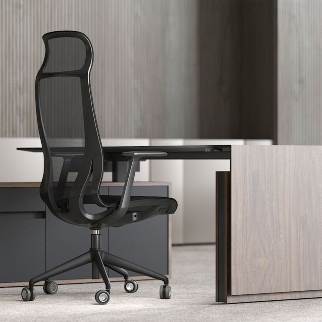 D-CHAIR Bürodrehstuhl | Synchronmechanik, 5-Stern-Fußkreuz, mit Kopfstütze