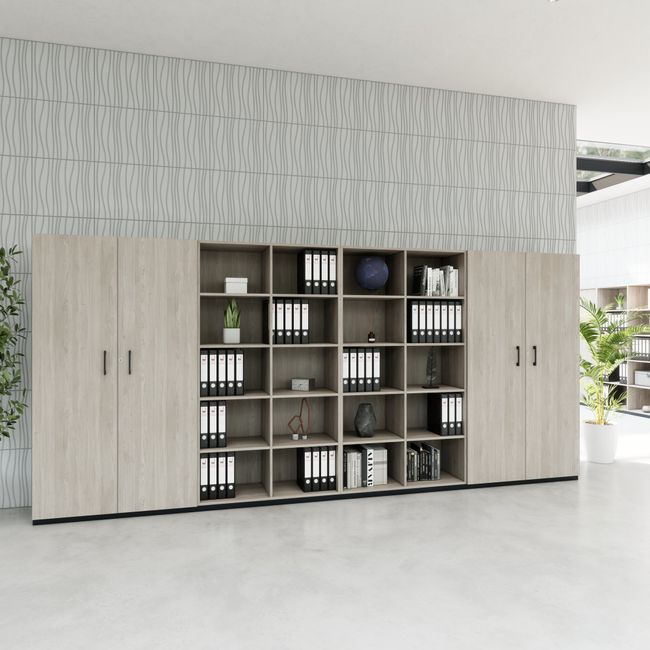 CHOICE Schrankwand | 5OH, 4000 x 1820 mm, Nordeiche grau