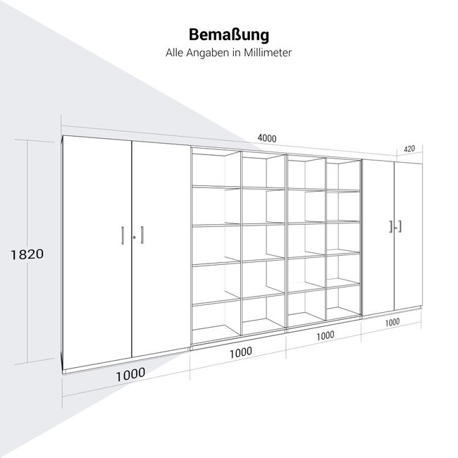 CHOICE Schrankwand | 5OH, 4000 x 1820 mm, Sandesche