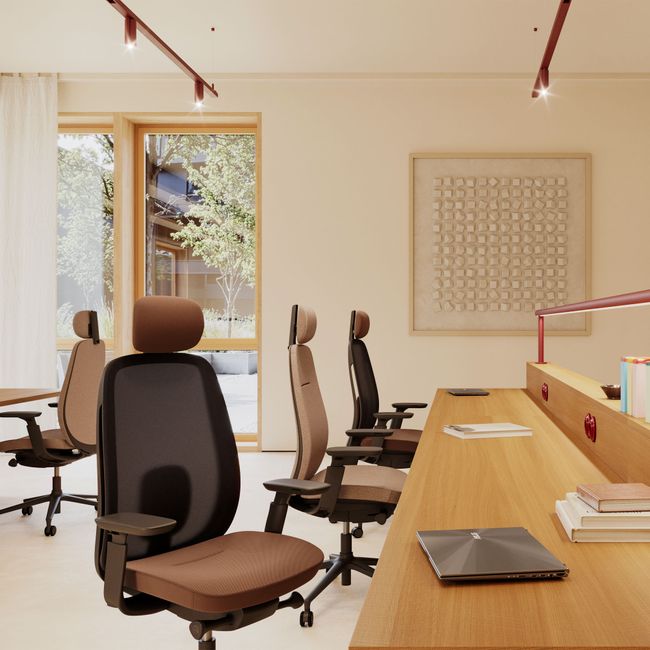 profim - PACE Bürodrehstuhl | Synchronmechanik, Netzrücken mit Kopfstütze