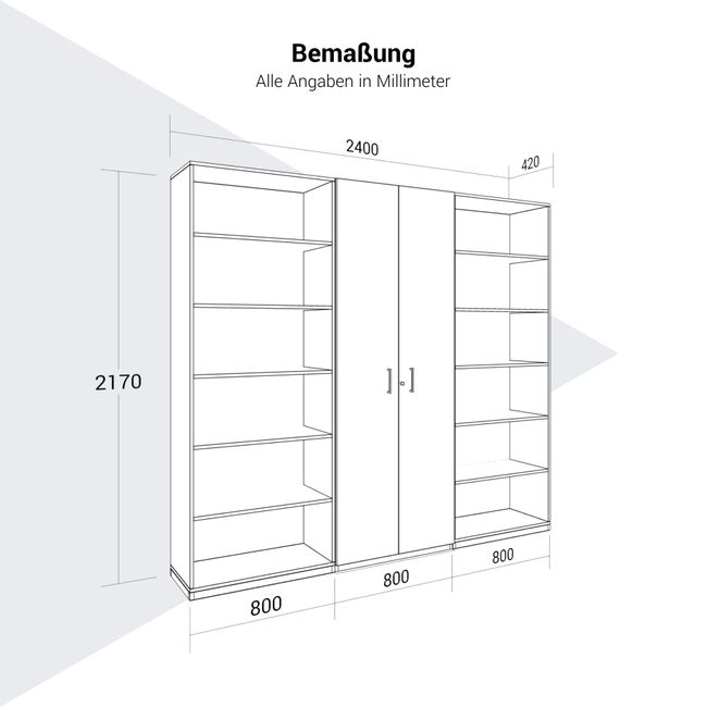 CHOICE Schrankwand | 6OH, 2400 x 2170 mm, Nordeiche grau