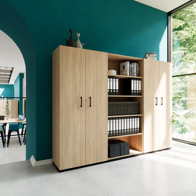 CHOICE Schrankwand | 5OH, 2400 x 1820 mm, Bernsteineiche