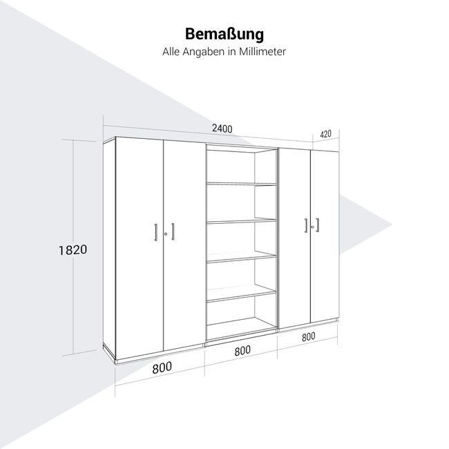 CHOICE Schrankwand | 5OH, 2400 x 1820 mm, Bernsteineiche