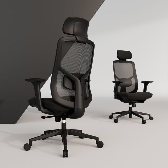 MOVE IT Bürodrehstuhl | Synchronmechanik, Kopfstütze, Schwarz