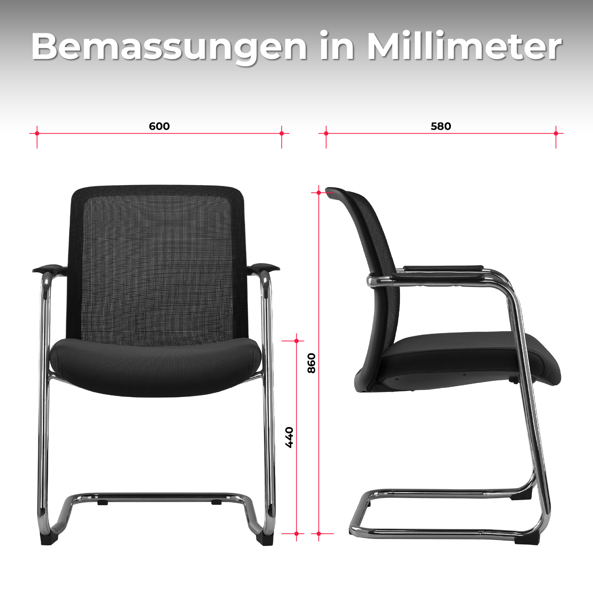 KYRA Cantilever Chair | Fixed Armrests, Black - 9 Main Image