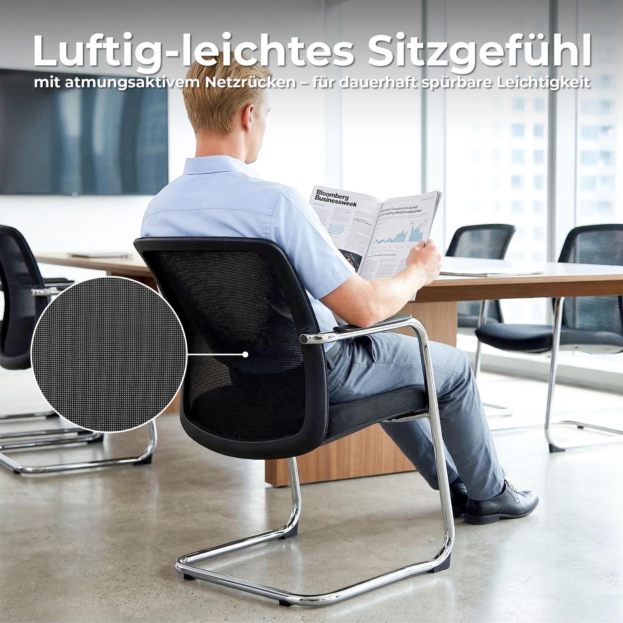 KYRA Cantilever Chair | Fixed Armrests, Black - 10 Main Image