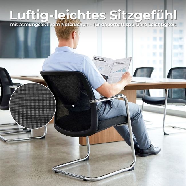 KYRA Freischwinger | Feste Armlehnen, Schwarz