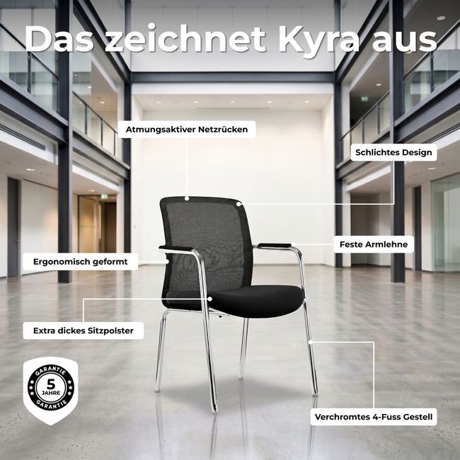 KYRA Besucherstuhl | Feste Armlehnen, Schwarz