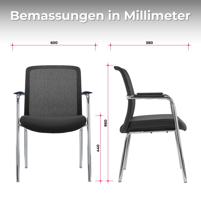 KYRA Besucherstuhl | Feste Armlehnen, Schwarz
