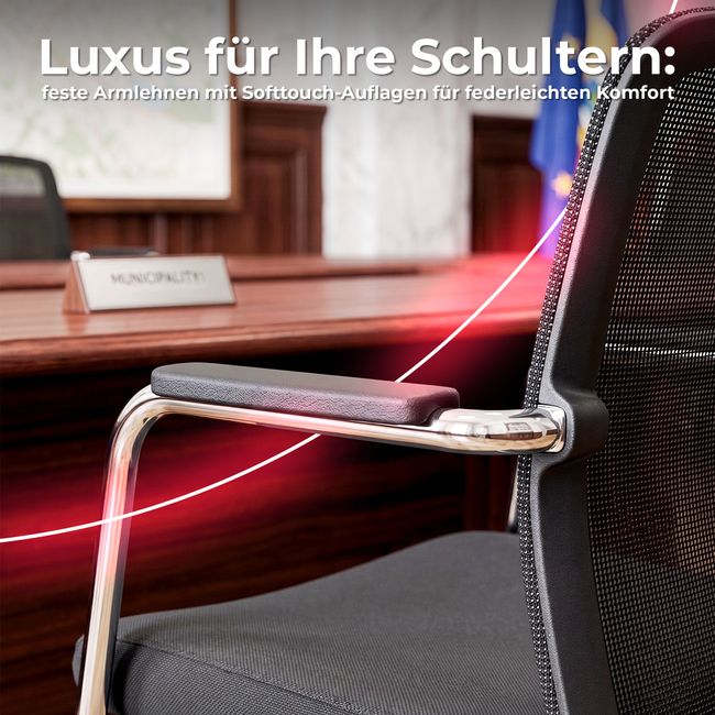 KYRA Besucherstuhl | Feste Armlehnen, Schwarz