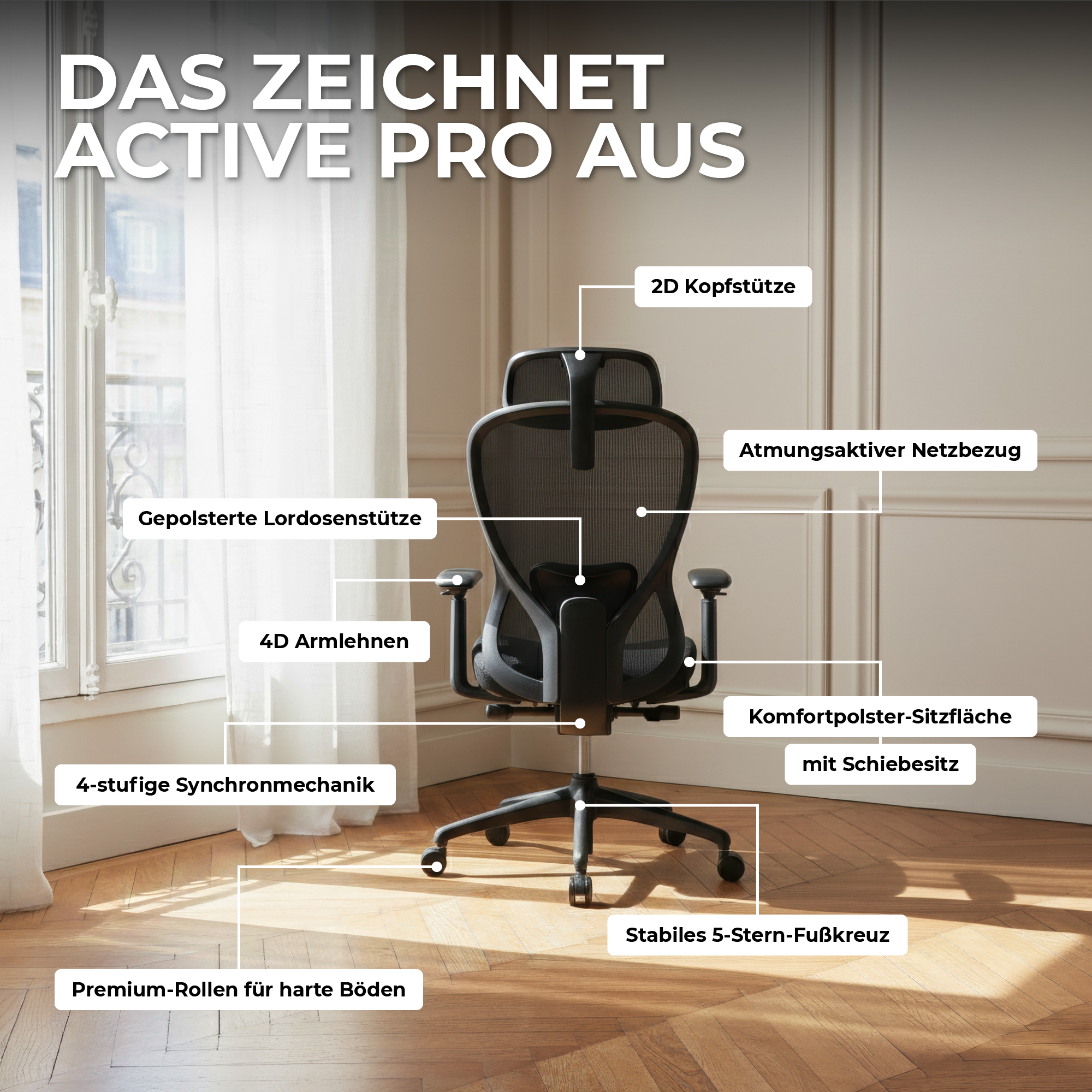 ACTIVE PRO Bürodrehstuhl | Synchronmechanik, 4D-Armlehnen, Grün - 12 Main Image