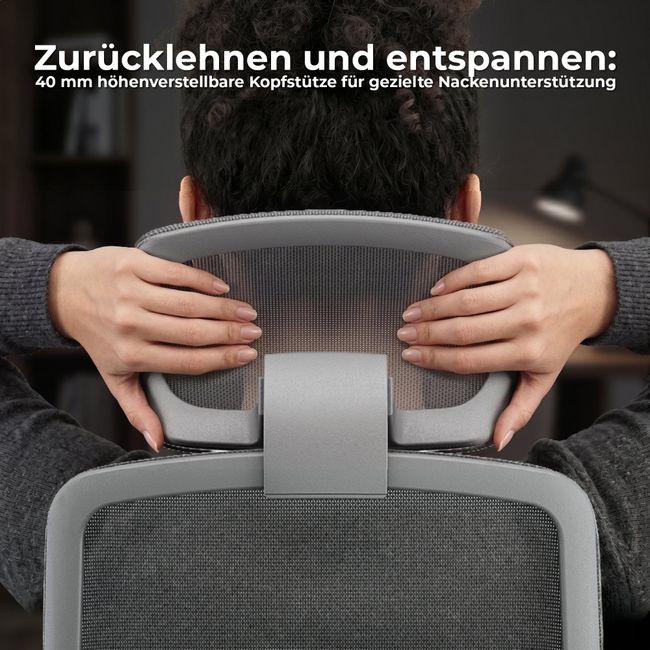 BLOOM Bürodrehstuhl | 3D-Armlehnen, Kopfstütze, Grau