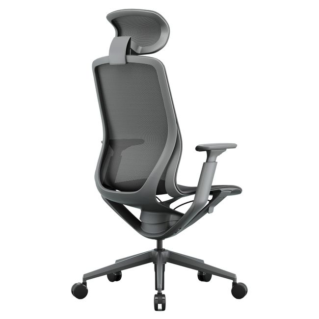 BLOOM Bürodrehstuhl | 3D-Armlehnen, Kopfstütze, Grau