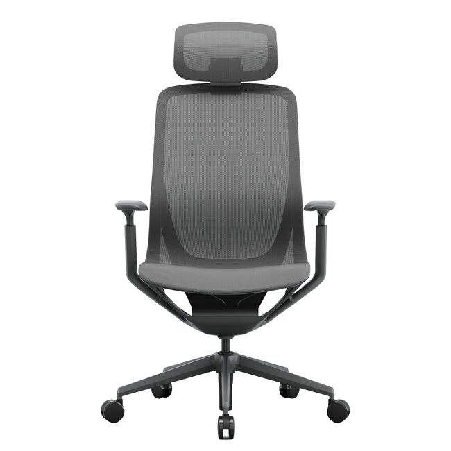 BLOOM Bürodrehstuhl | 3D-Armlehnen, Kopfstütze, Grau