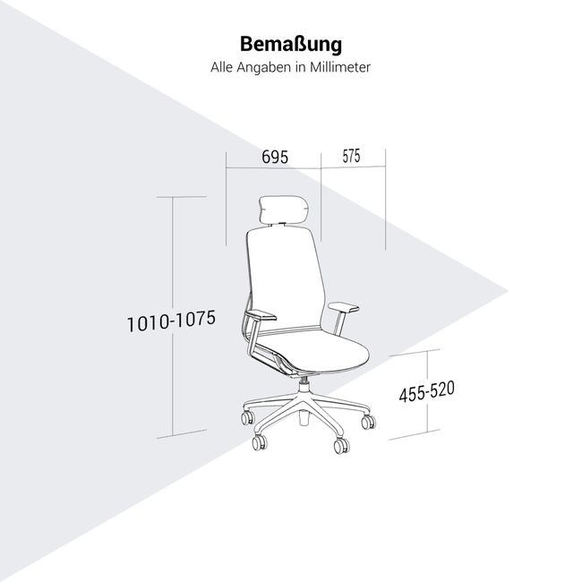 BLOOM Bürodrehstuhl | 3D-Armlehnen, Kopfstütze, Grau