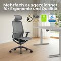 BLOOM Bürodrehstuhl | 3D-Armlehnen, Kopfstütze, Grau