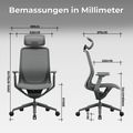 BLOOM Bürodrehstuhl | 3D-Armlehnen, Kopfstütze, Grau