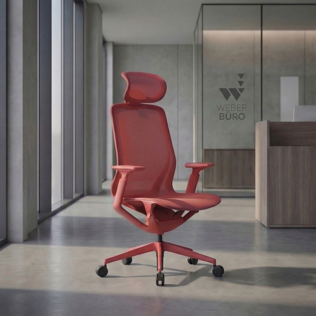 BLOOM Bürodrehstuhl | 3D-Armlehnen, Kopfstütze, Coral