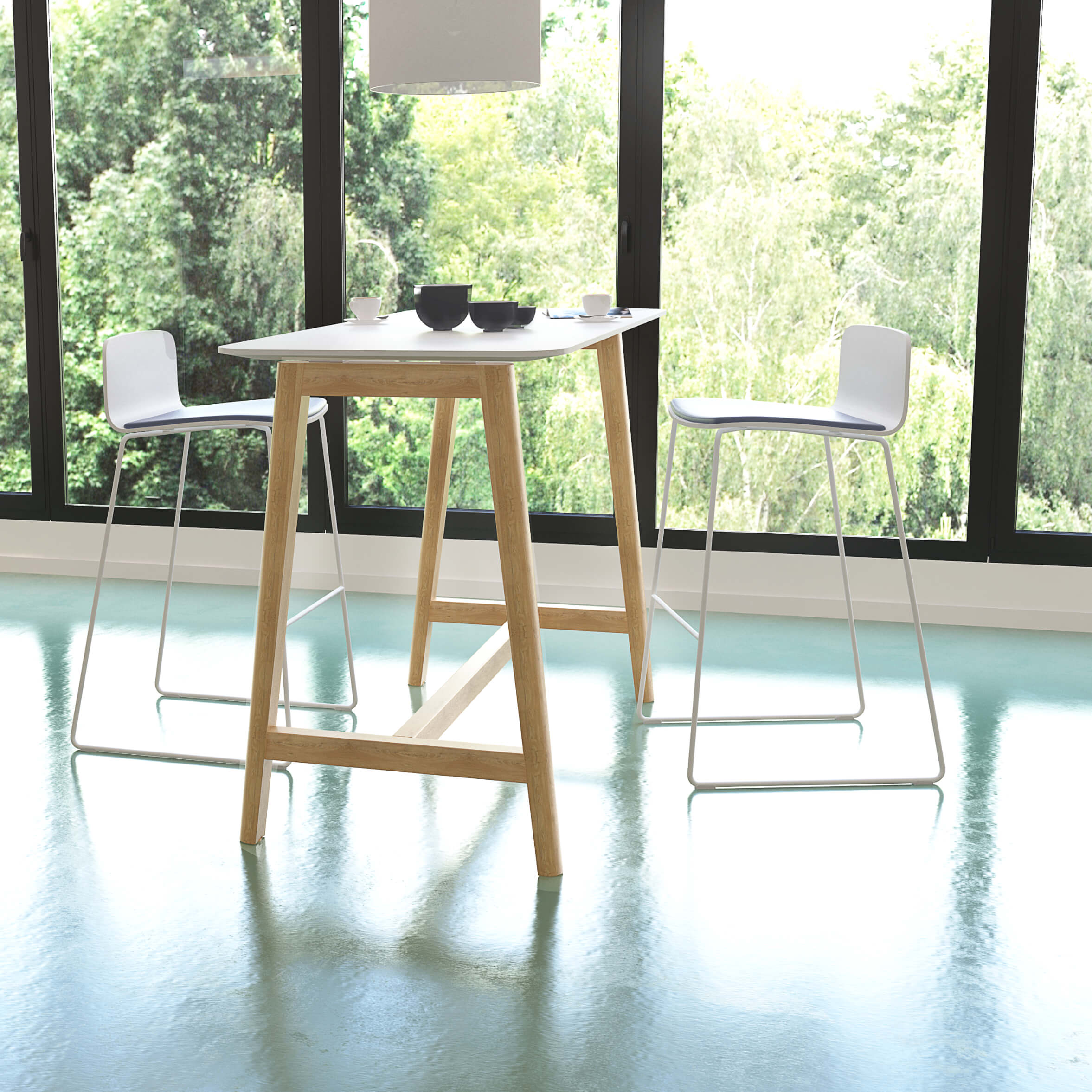NOVA WOOD Hochtisch | 1200-1800 mm, Massivholz-Gestell, HPL - 8 Main Image