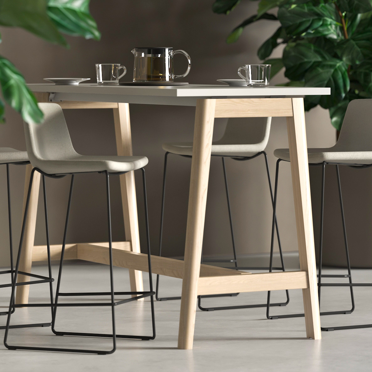NOVA WOOD Hochtisch | 1200-1800 mm, Massivholz-Gestell, Melamin - 1 Main Image
